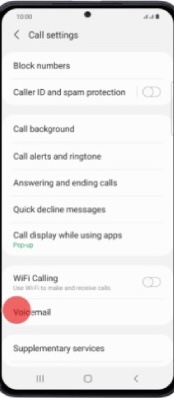 voicemail settings at the lower left of screen