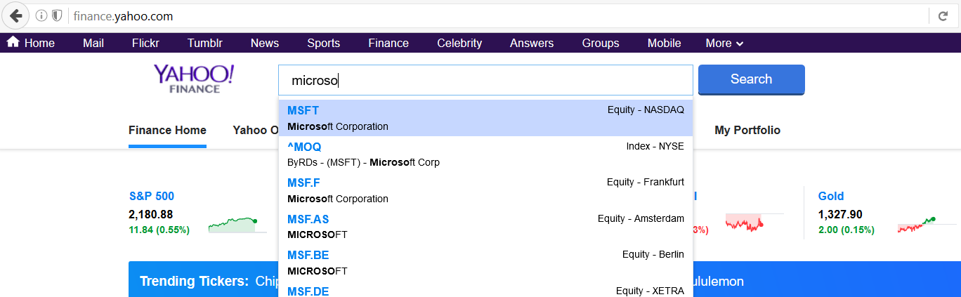 typing in yahoo search box
