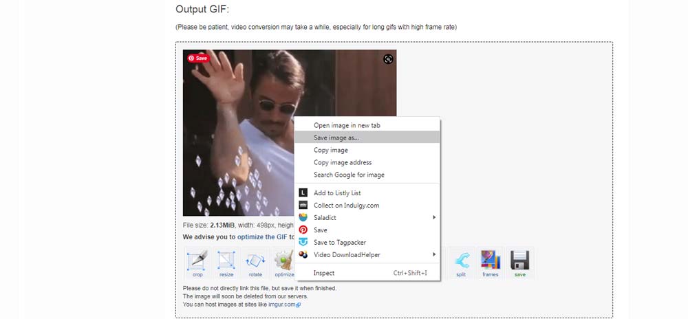 Options to save video as different format