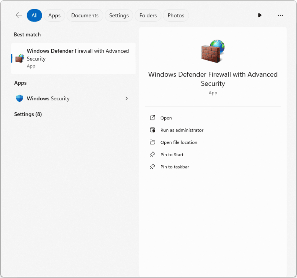 windows firewall interface