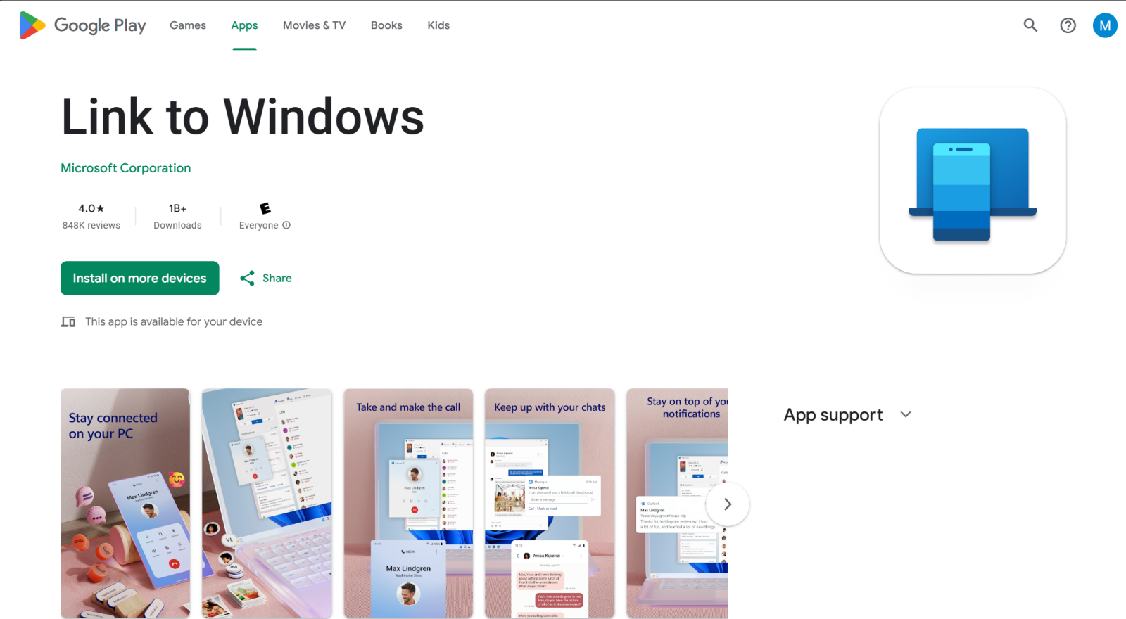 link to windows app in playstore