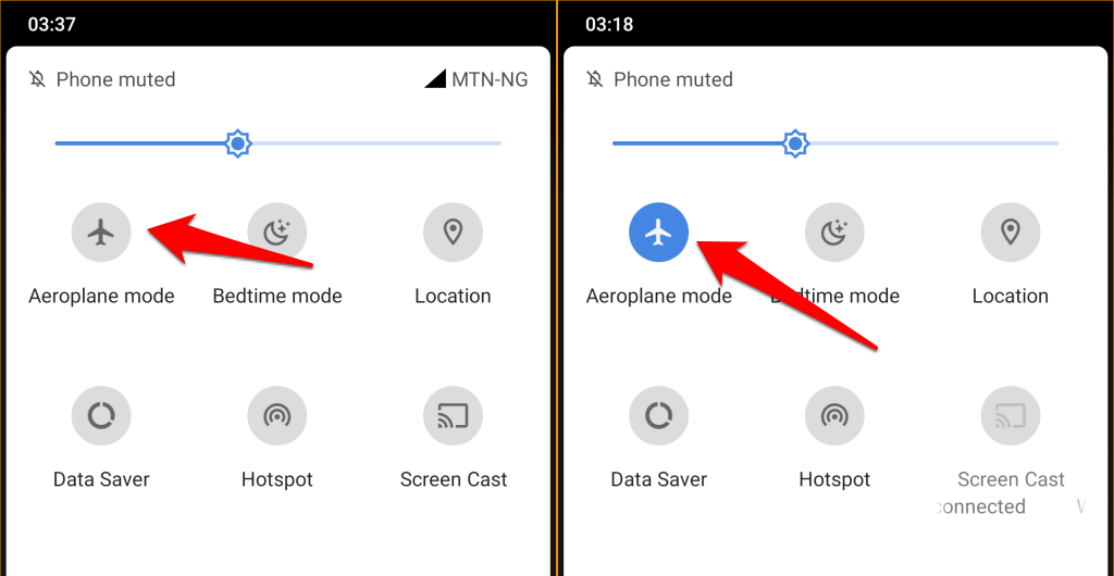 Airplane mode turned off from Android quick settings panel