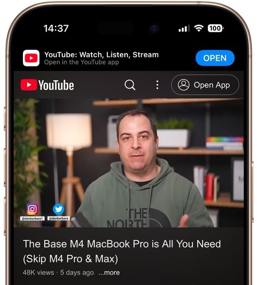 Safari playing a YouTube video on an iPhone