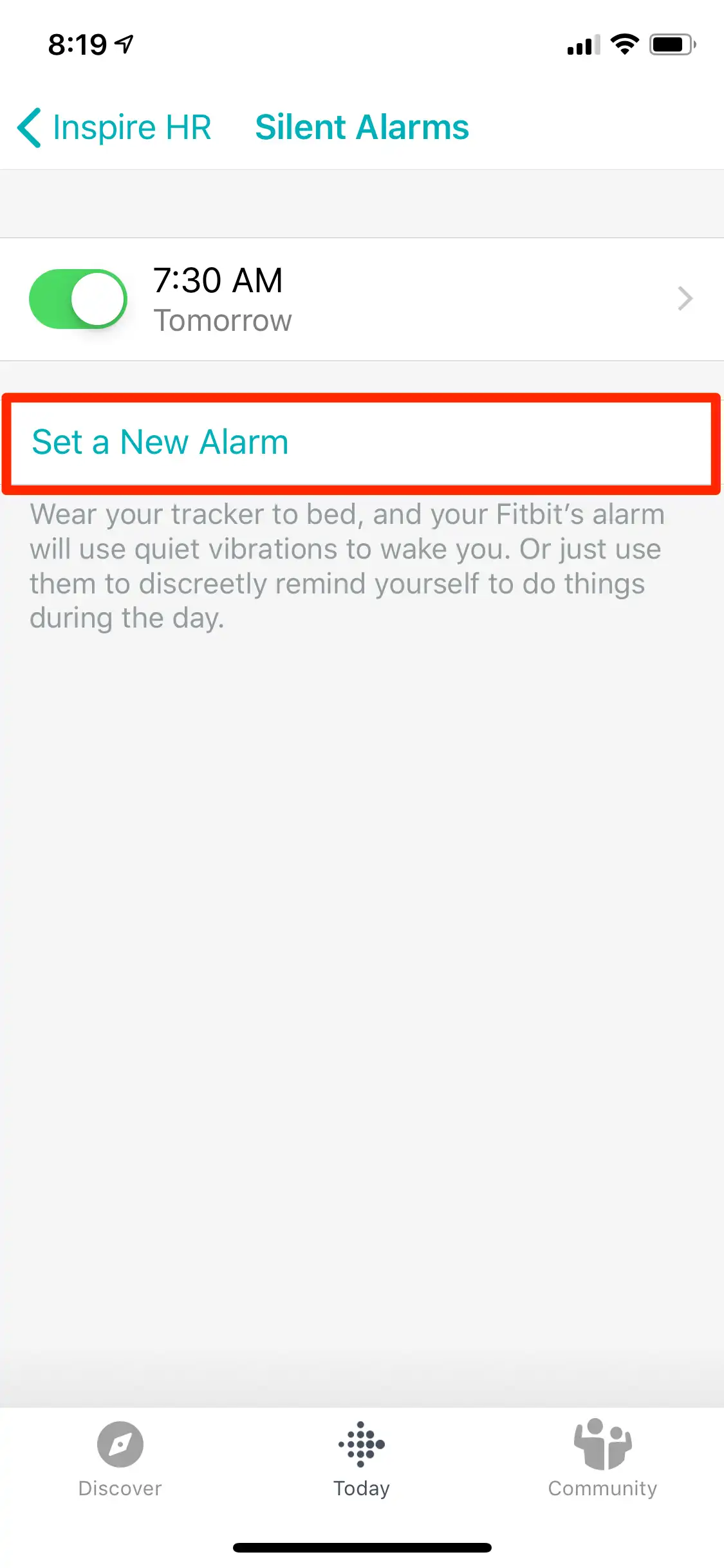 Setting a silent alarm using the Fitbit mobile app