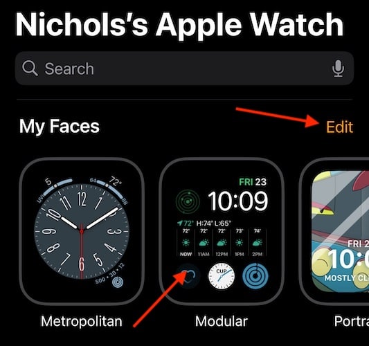 Editing an Apple Watch Face using the Watch app on iPhone