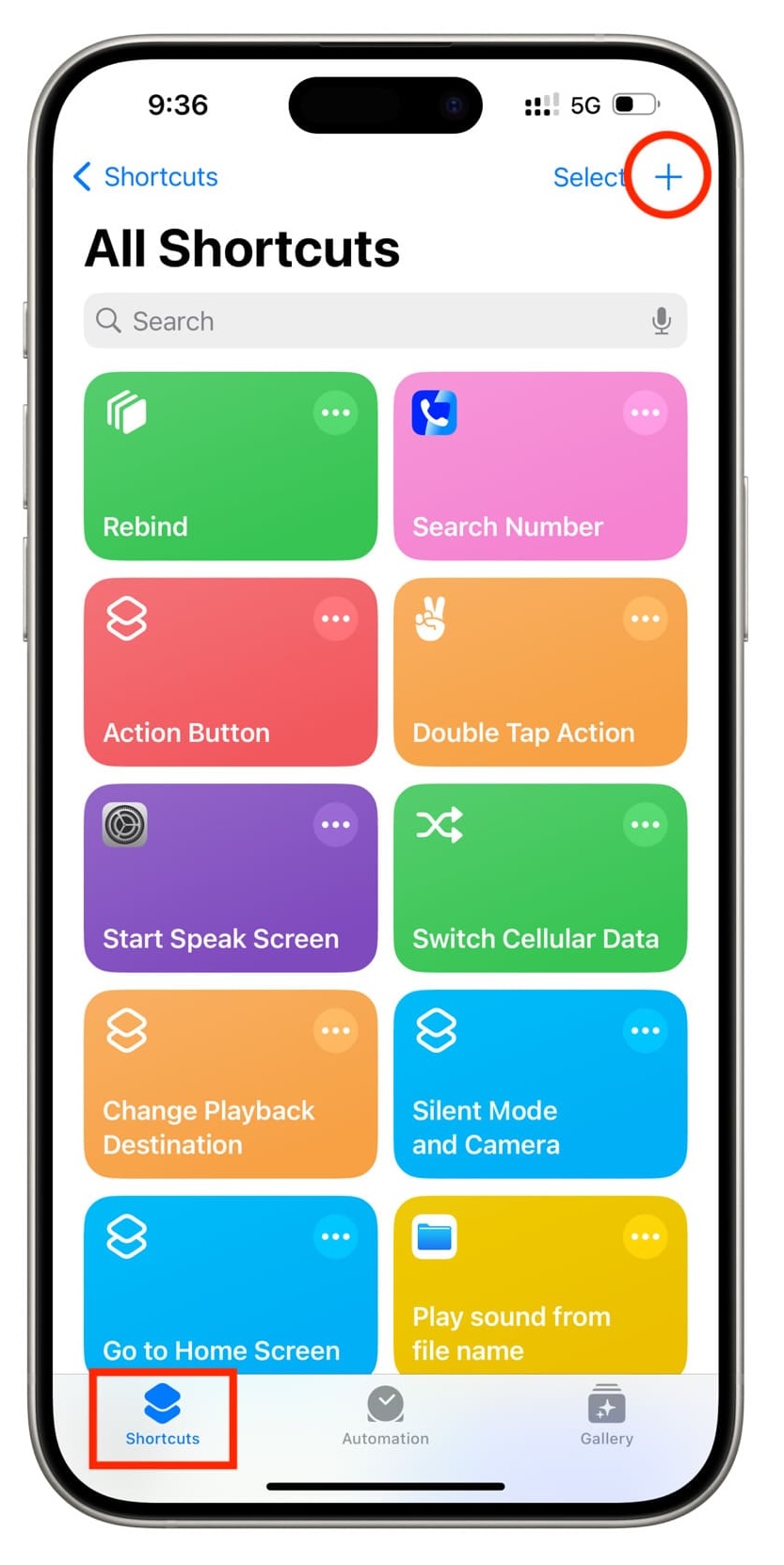 iPhone shortcuts app interface