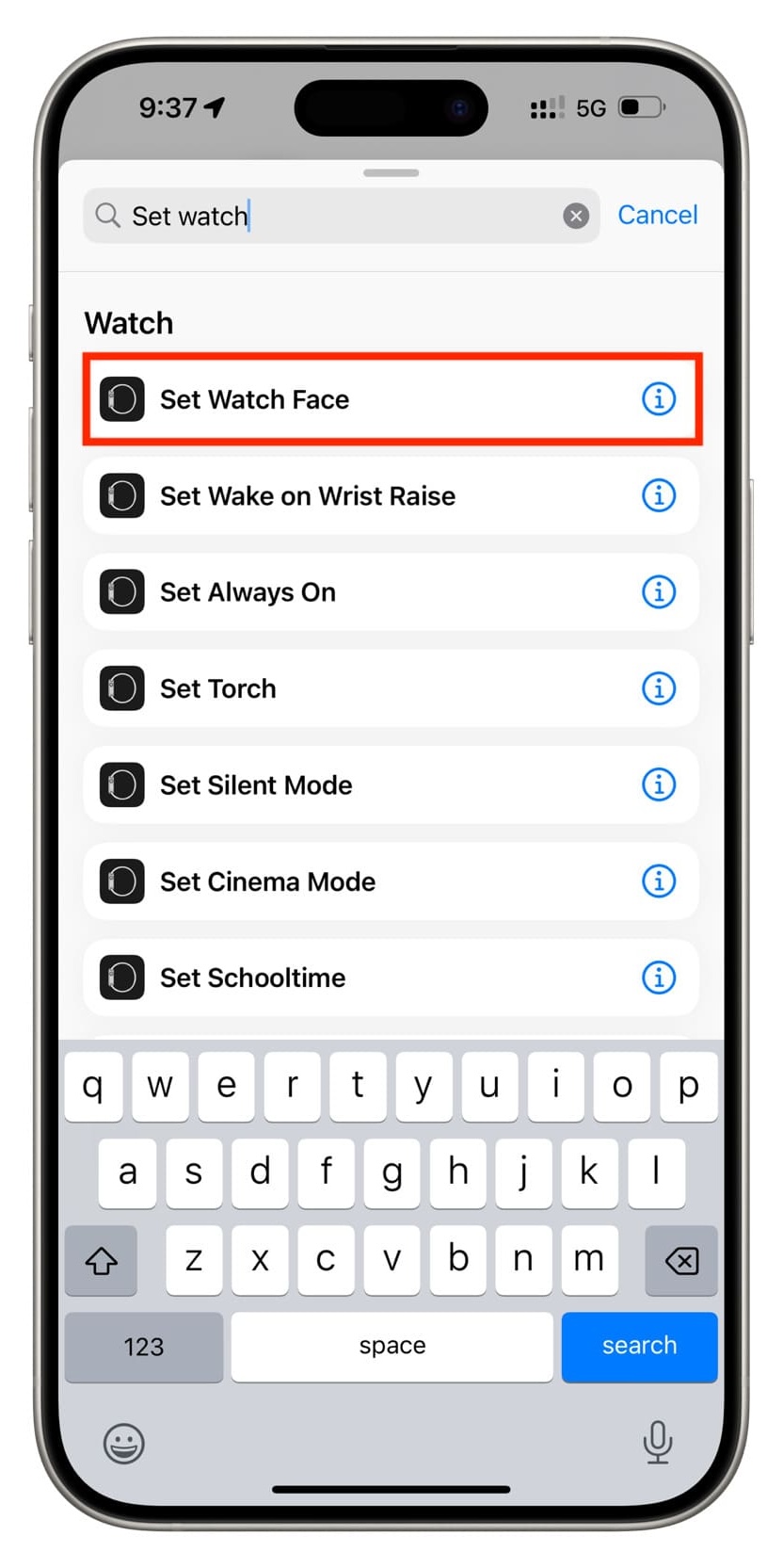 iPhone set watch face settings