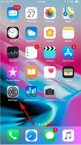 Tapping the settings app on iPhone