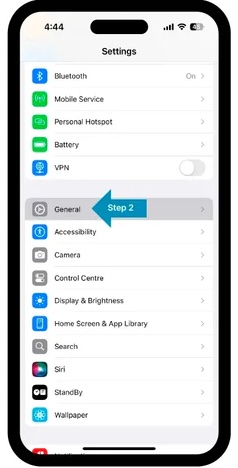 iPhone General option in the Settings menu.