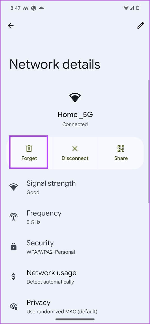 Forgetting a Wi-Fi network on Android