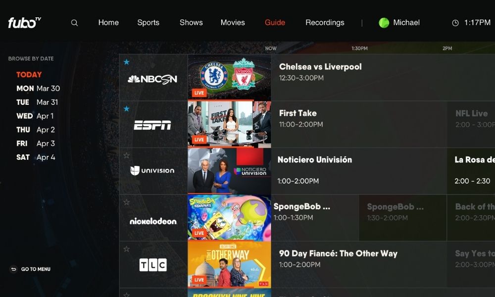 fubo tv with other channels on a tv