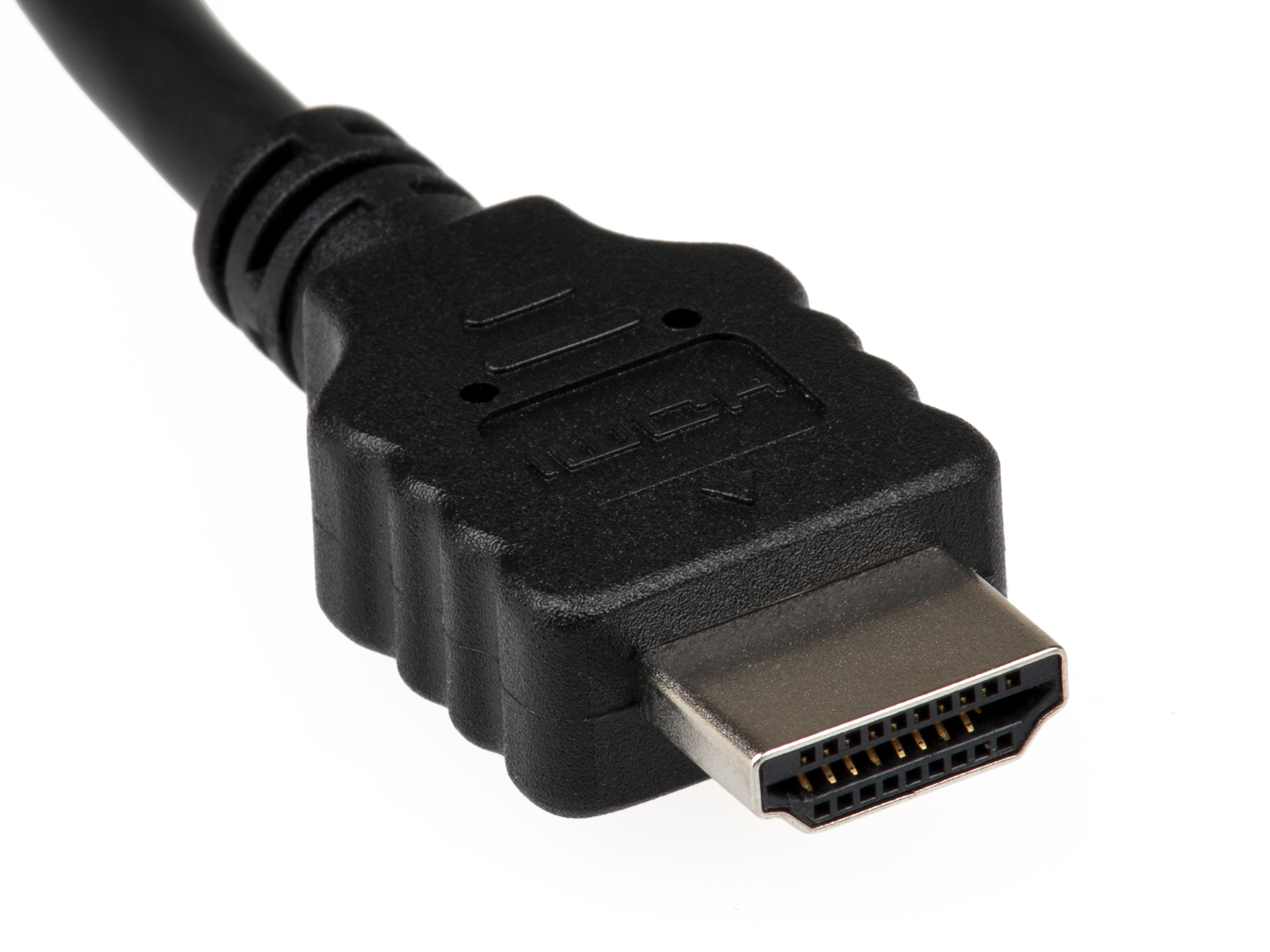 Close-up of a black HDMI cable.
