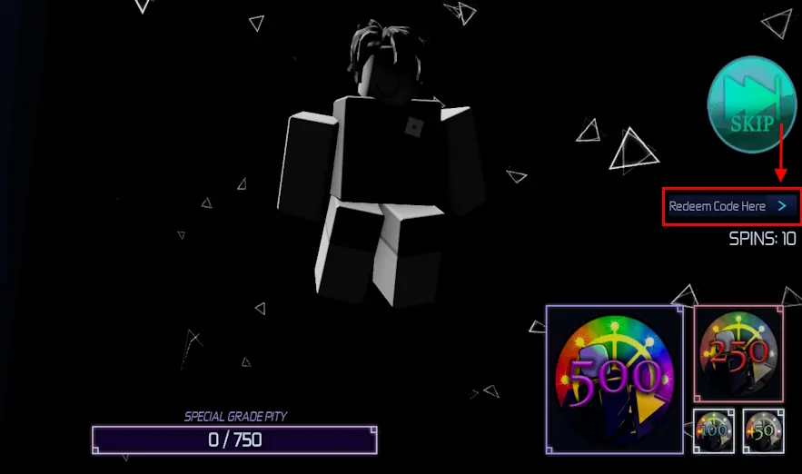 Player redeeming a code in Jujutsu Infinite using the in-game Customize menu
