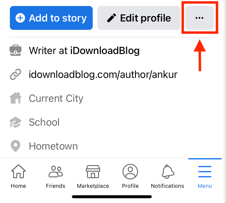 Facebook 3-dot menu