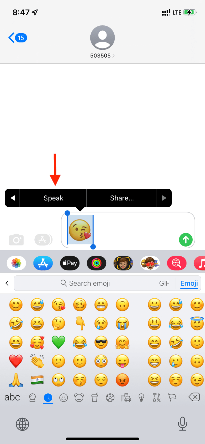 iPhone reading emoji meanings aloud using Spoken Content