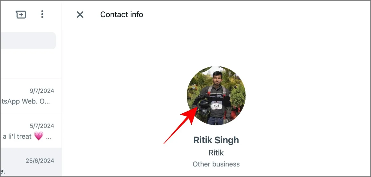 WhatsApp Web profile picture displayed in a browser window