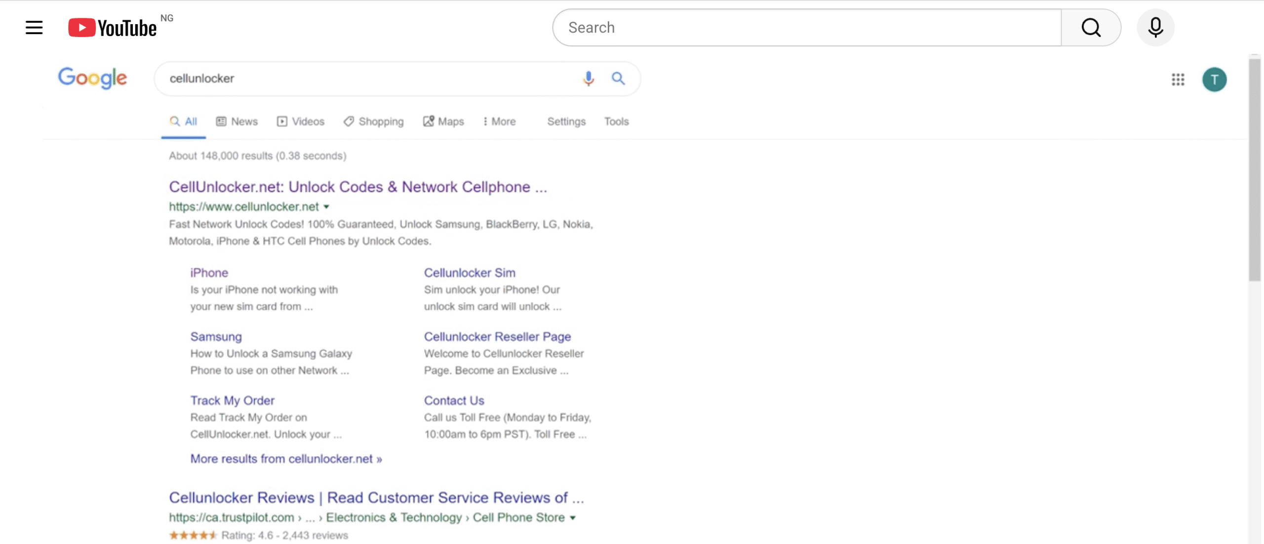 third-party phone unlock service in google search results