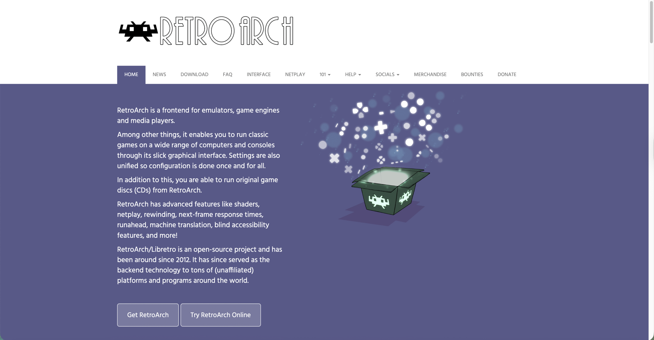 RetroArch main homepage