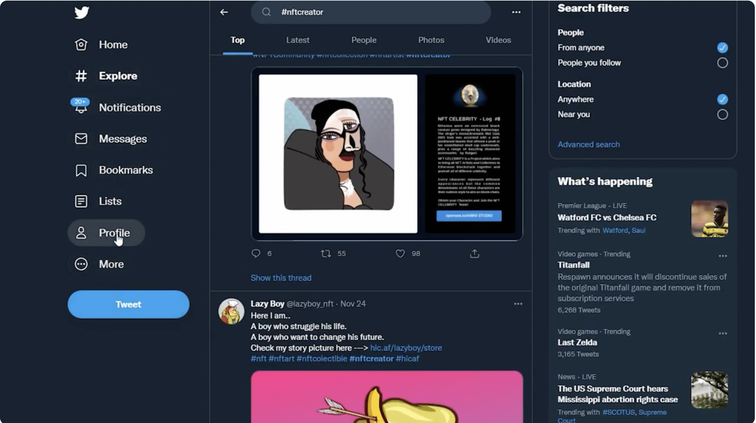 dark blue Twitter main page