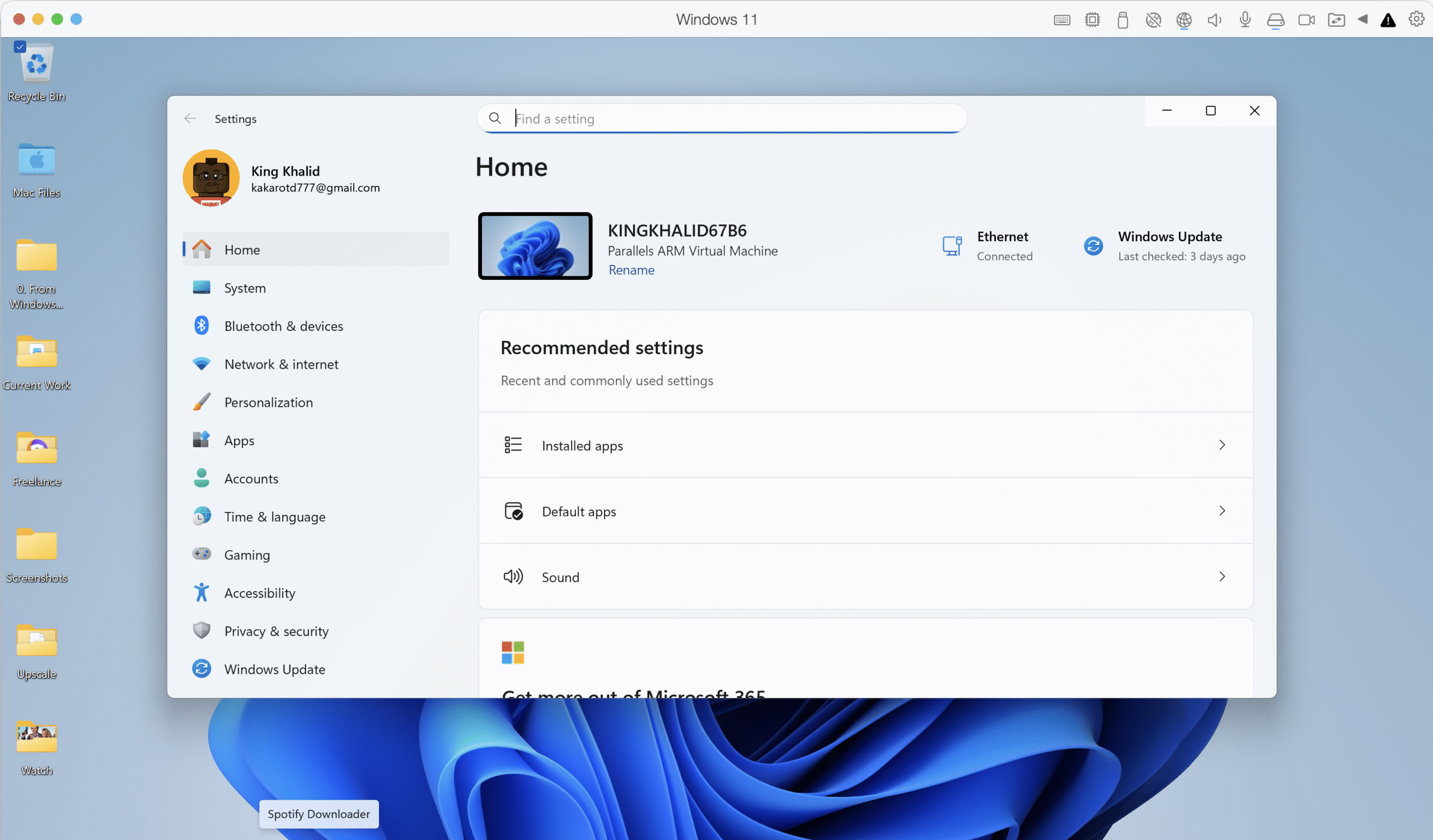 opening settings in windows