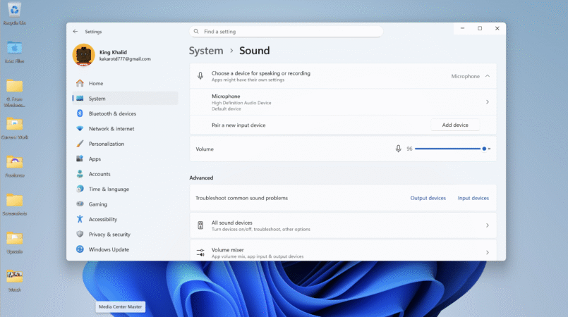 clicking sound in windows settings