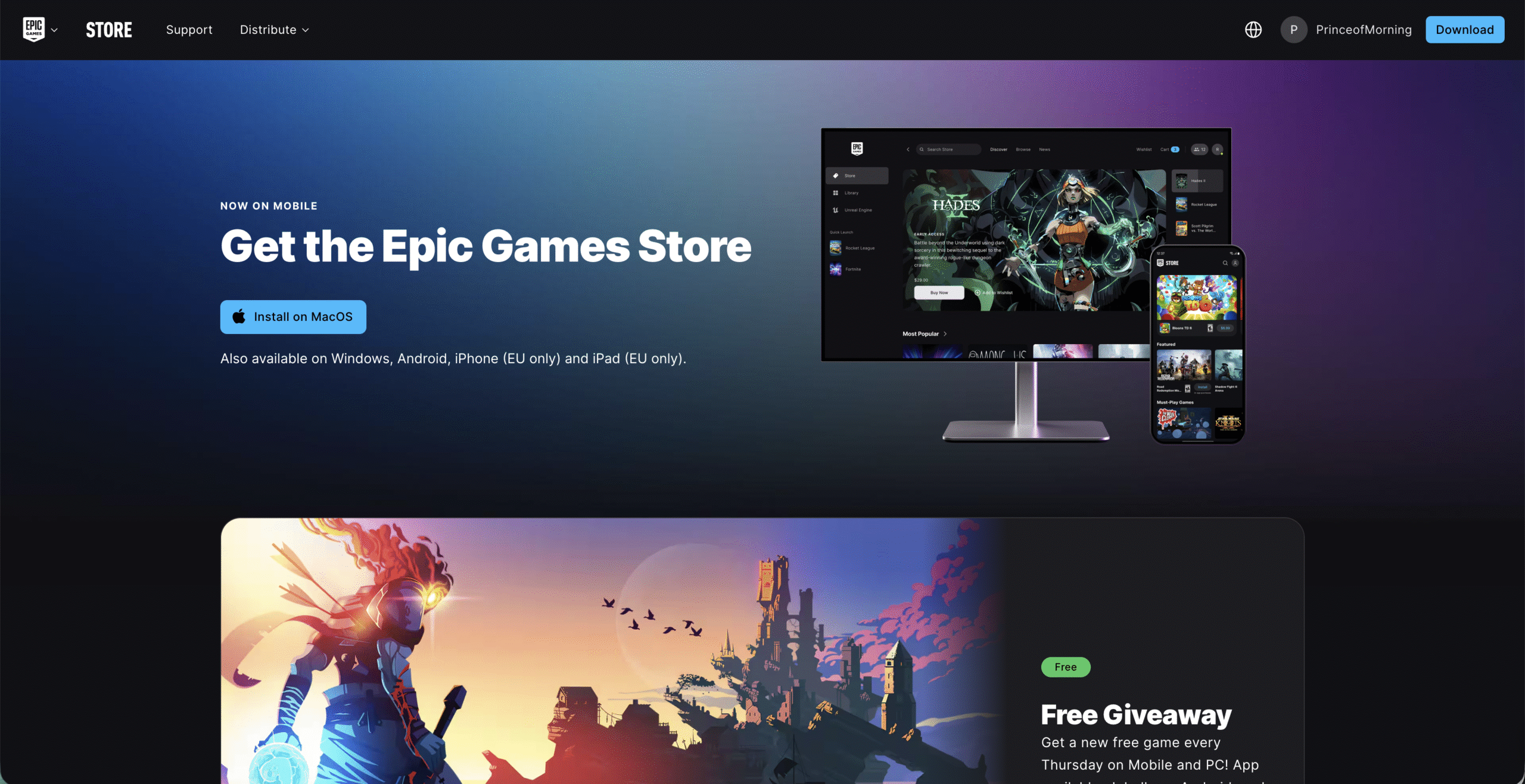 Epic games website homepage