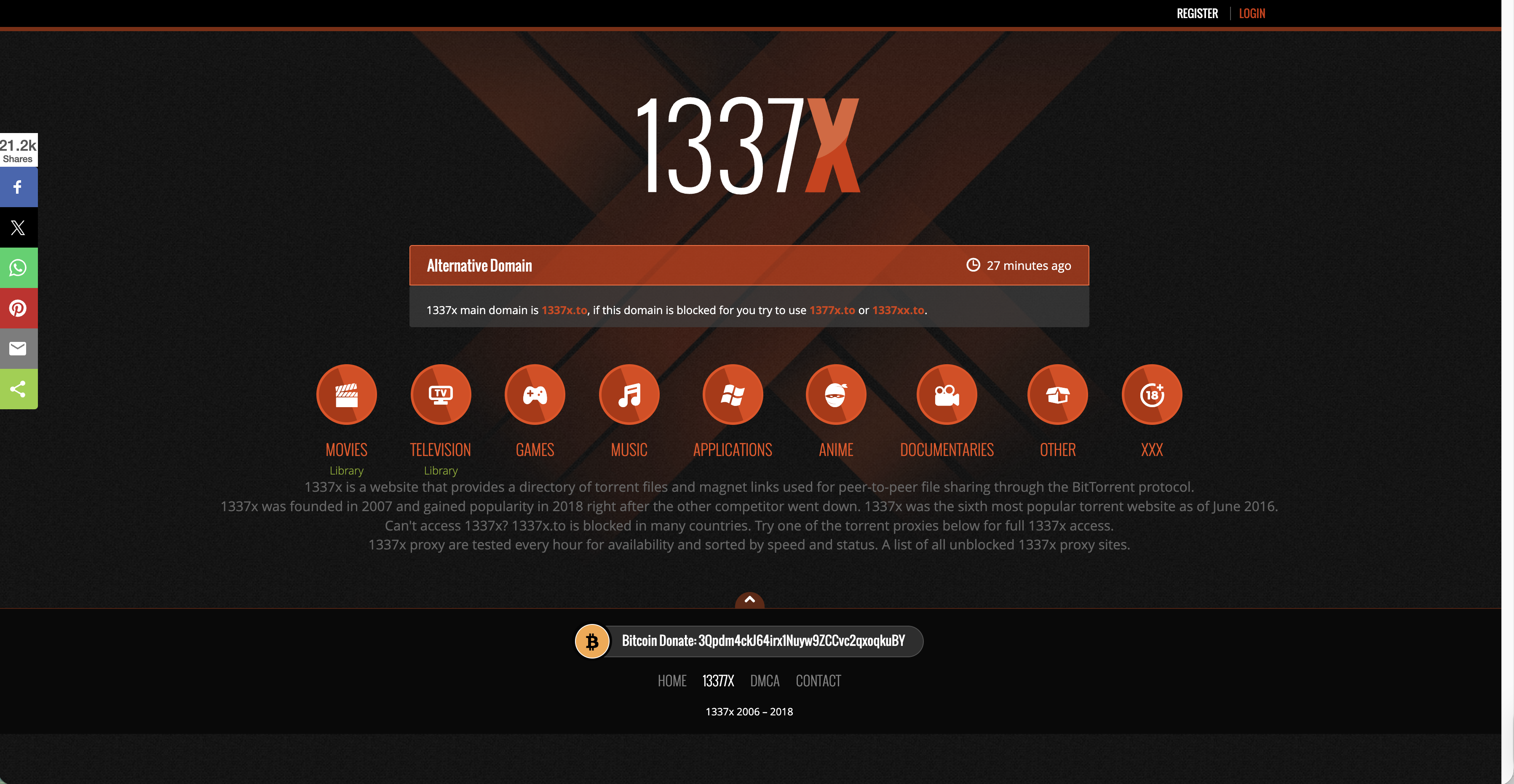 Browser showing a 1337x website