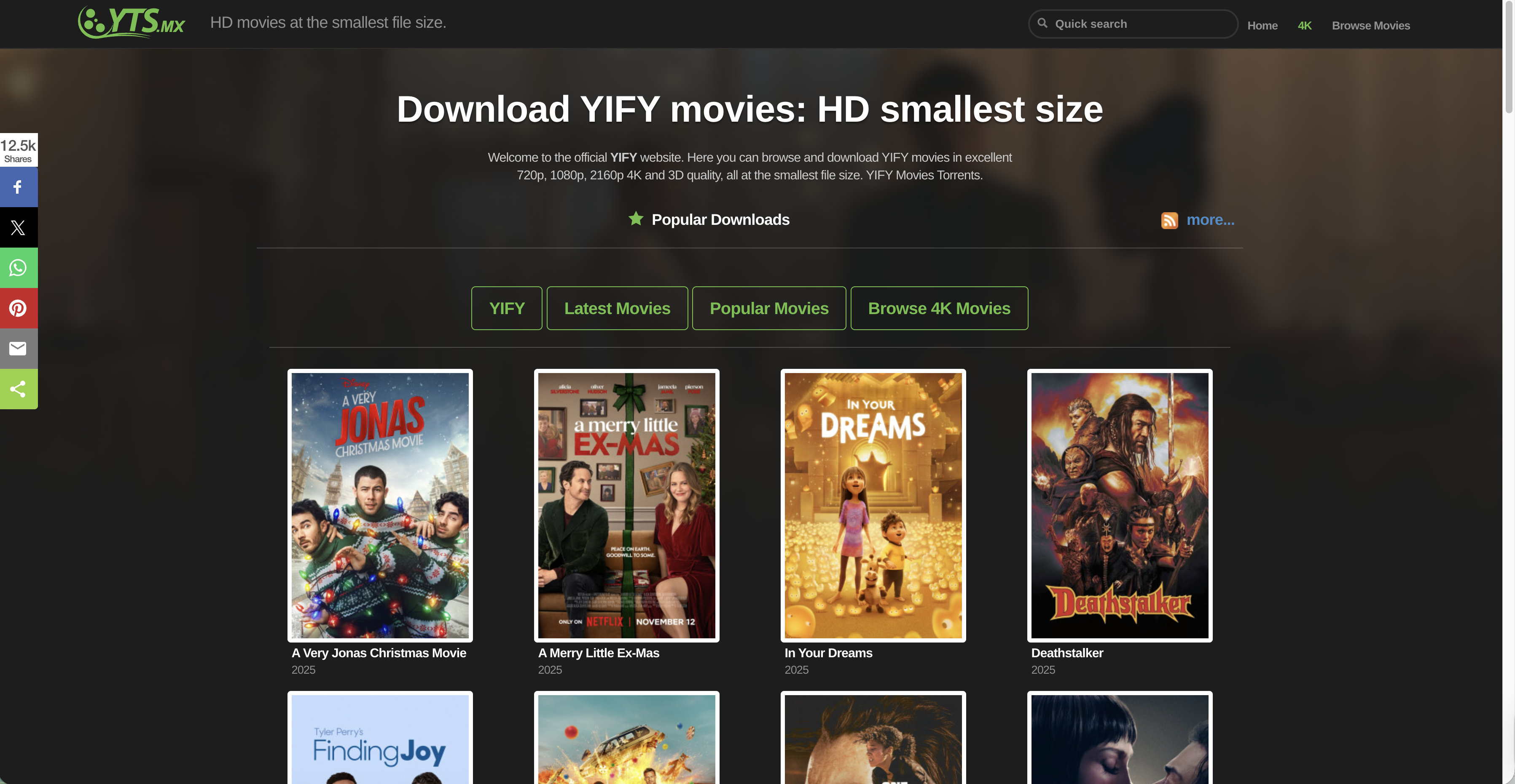 Browser showing yts site