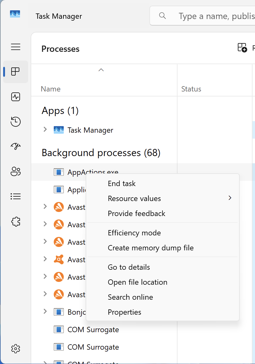 using end task option