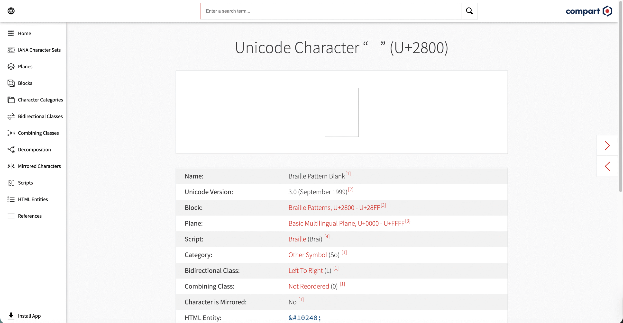 Unicode blank character webpage.