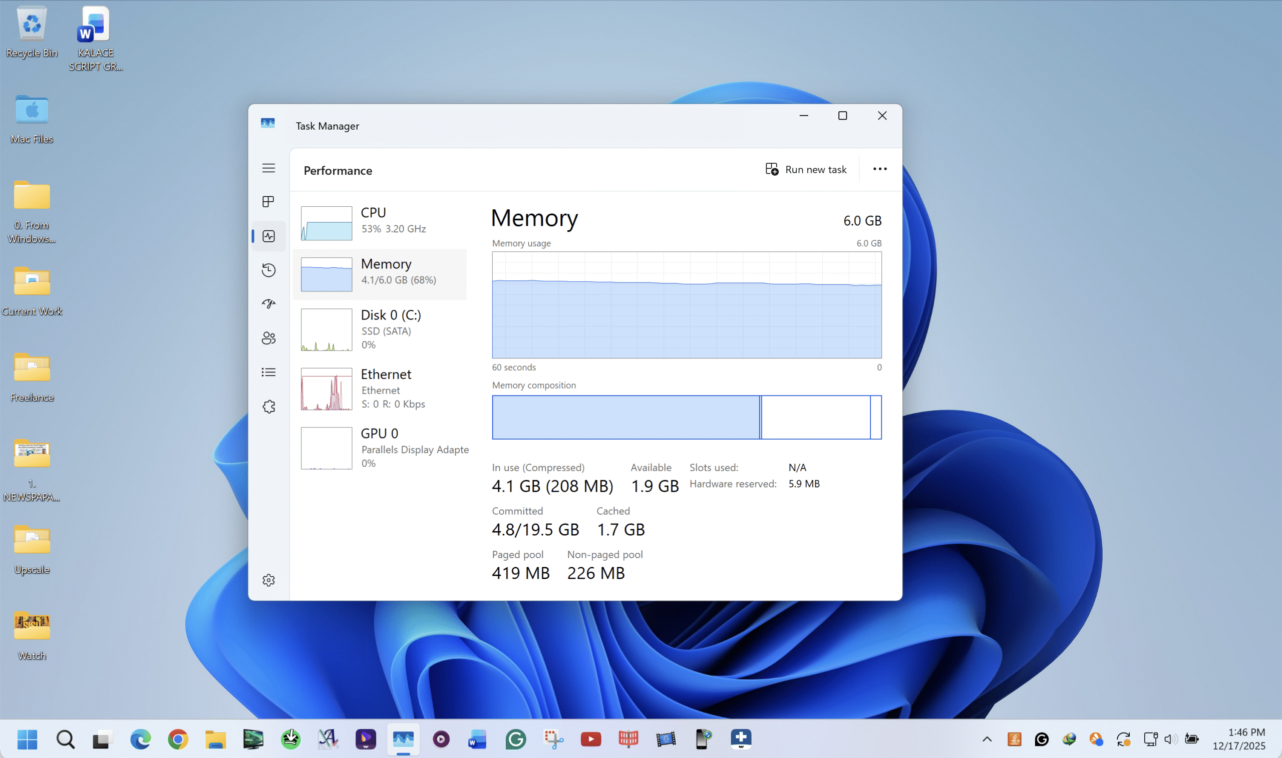 Moving to the performance tab in Windows Task Manager