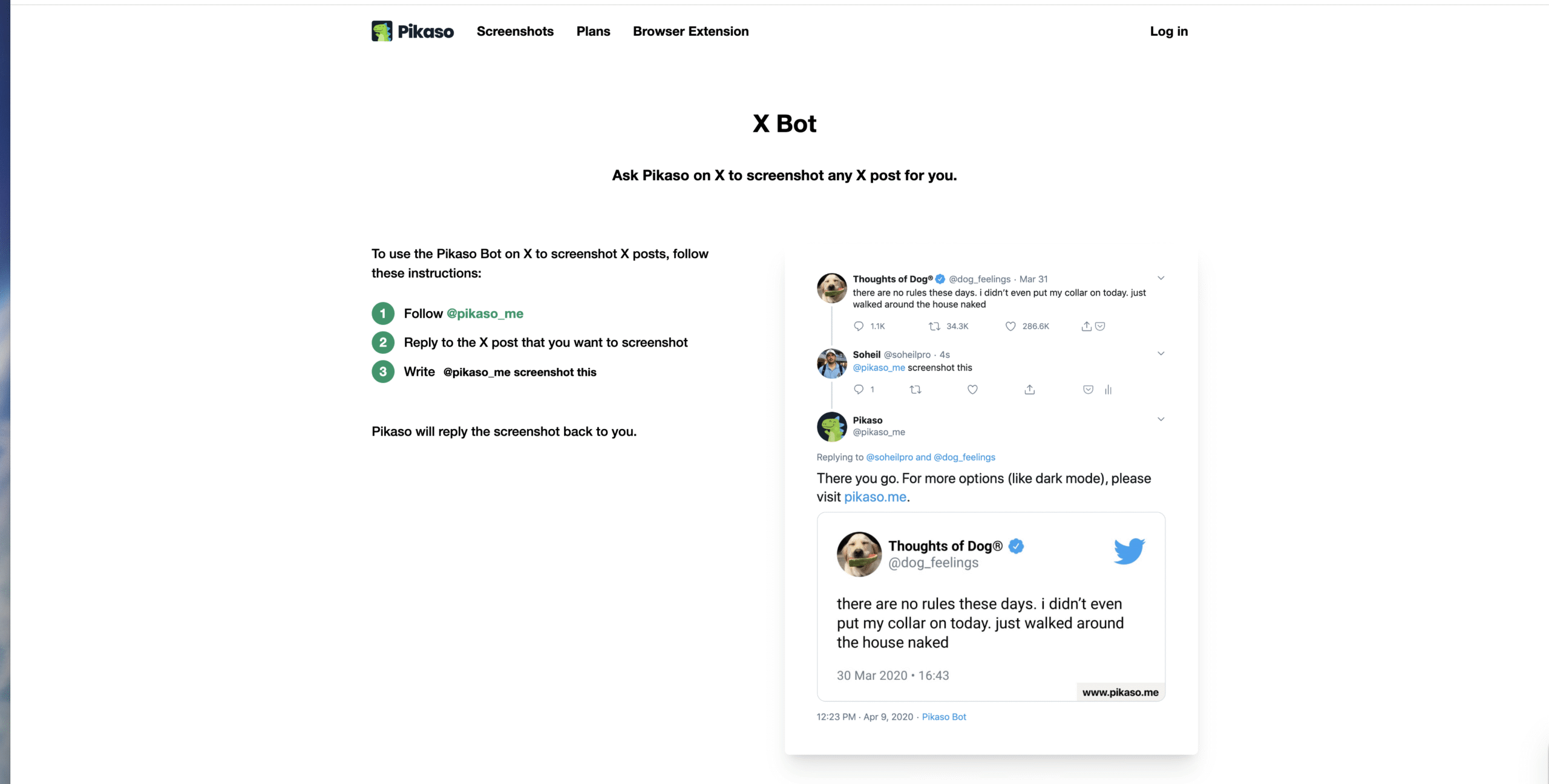 Screenshot of pikaso bot