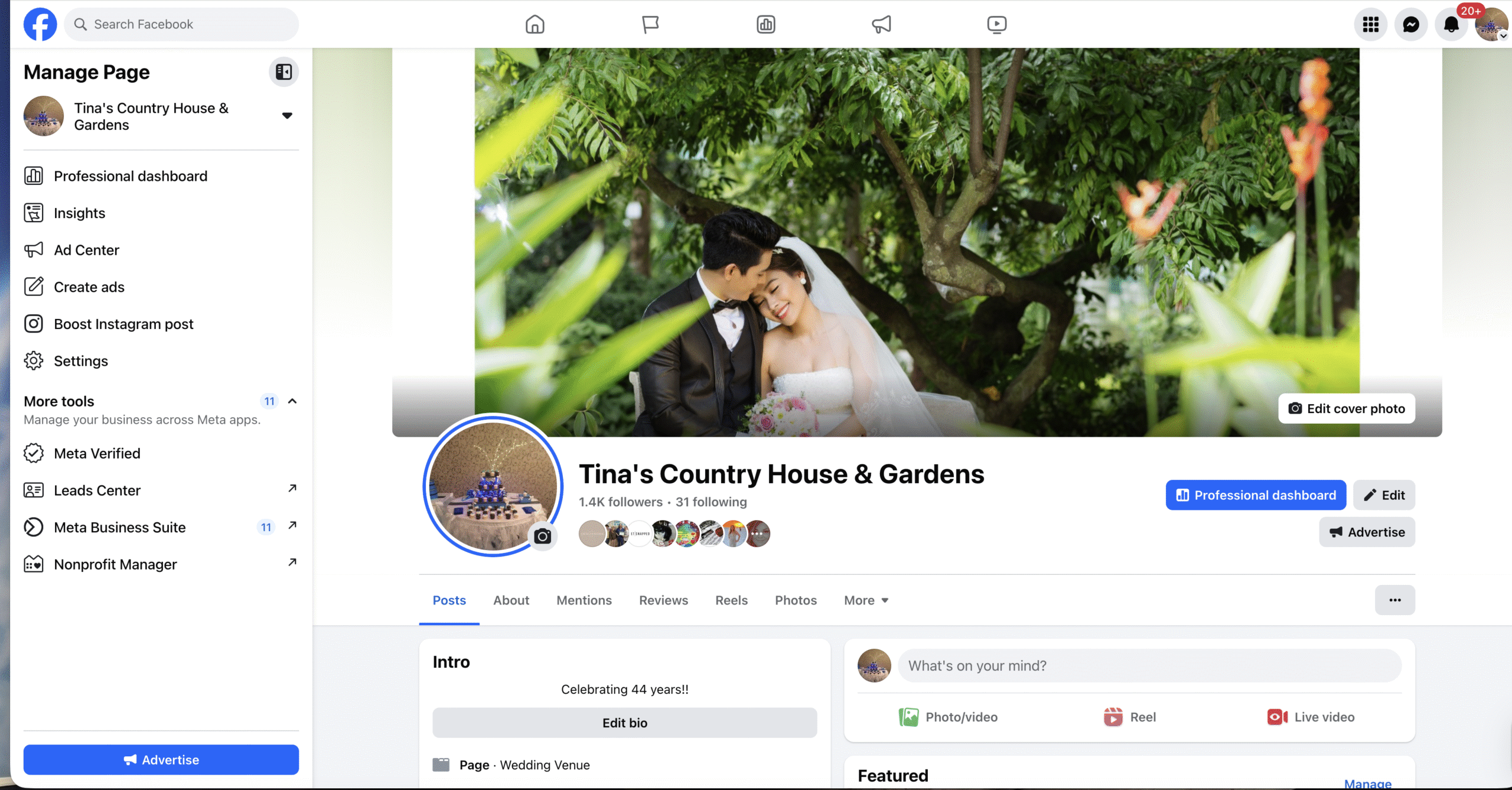 Screenshot of the Facebook profile