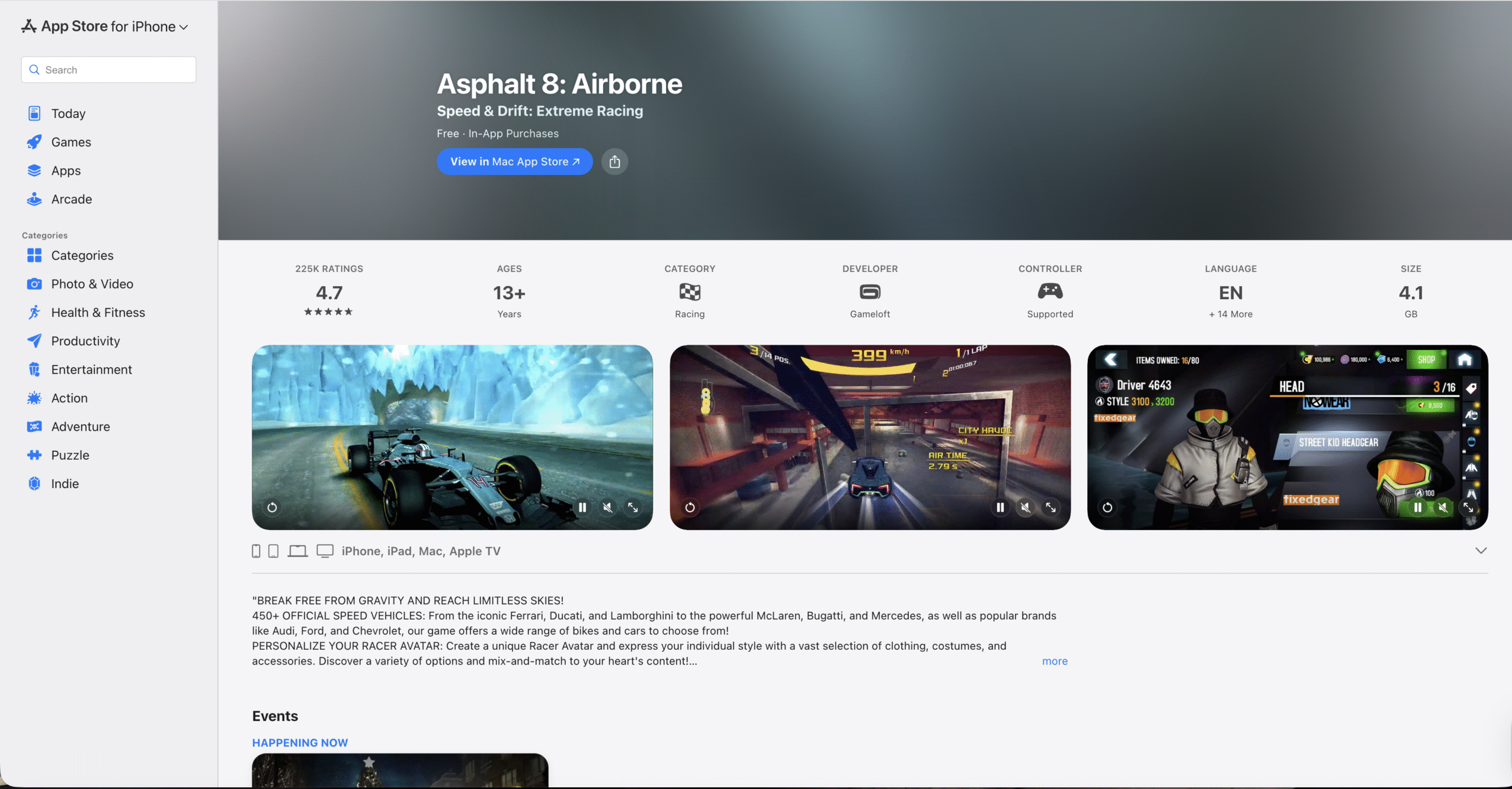Asphalt high-detail sports racing game