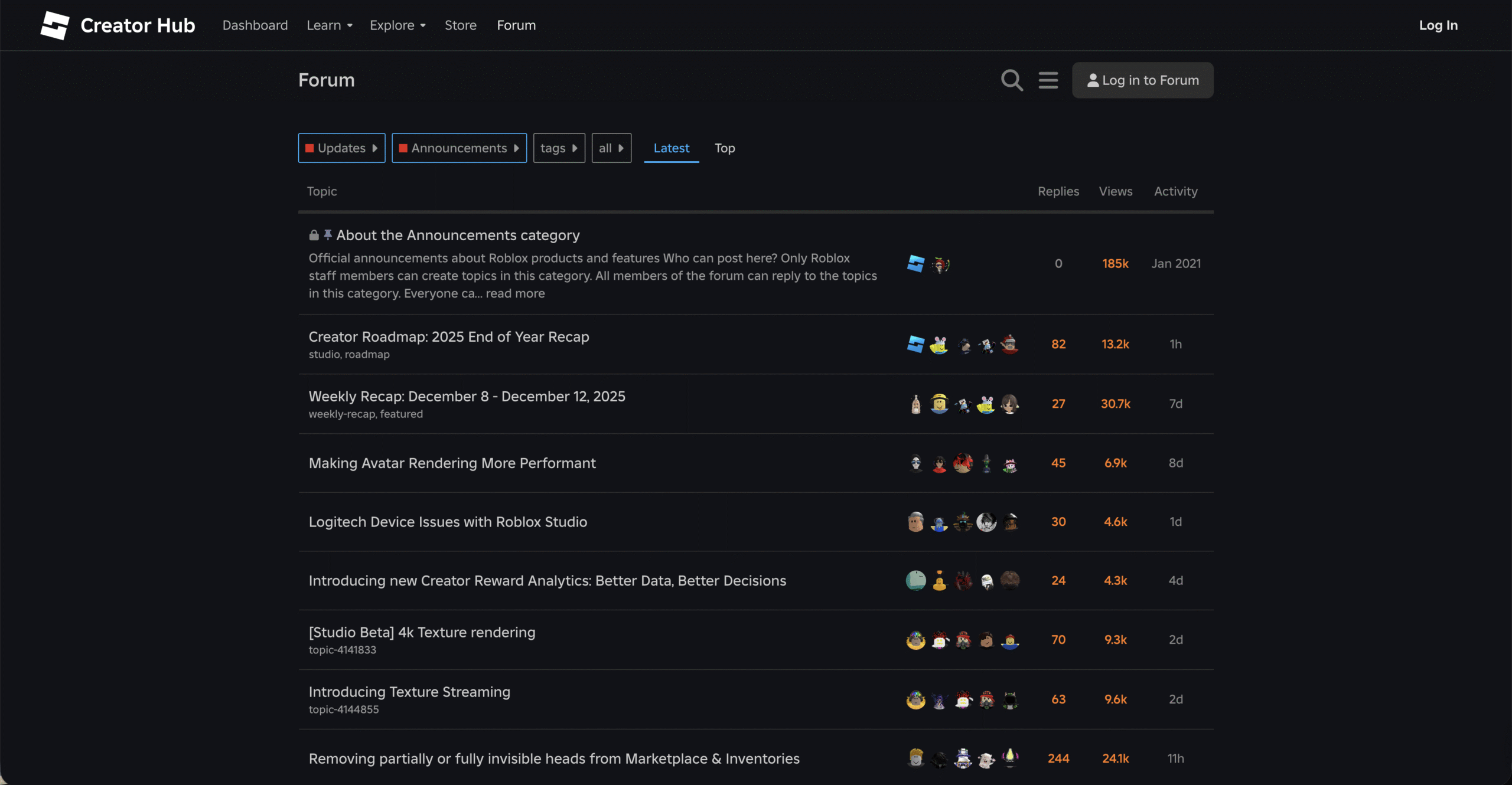 creator hub black homepage