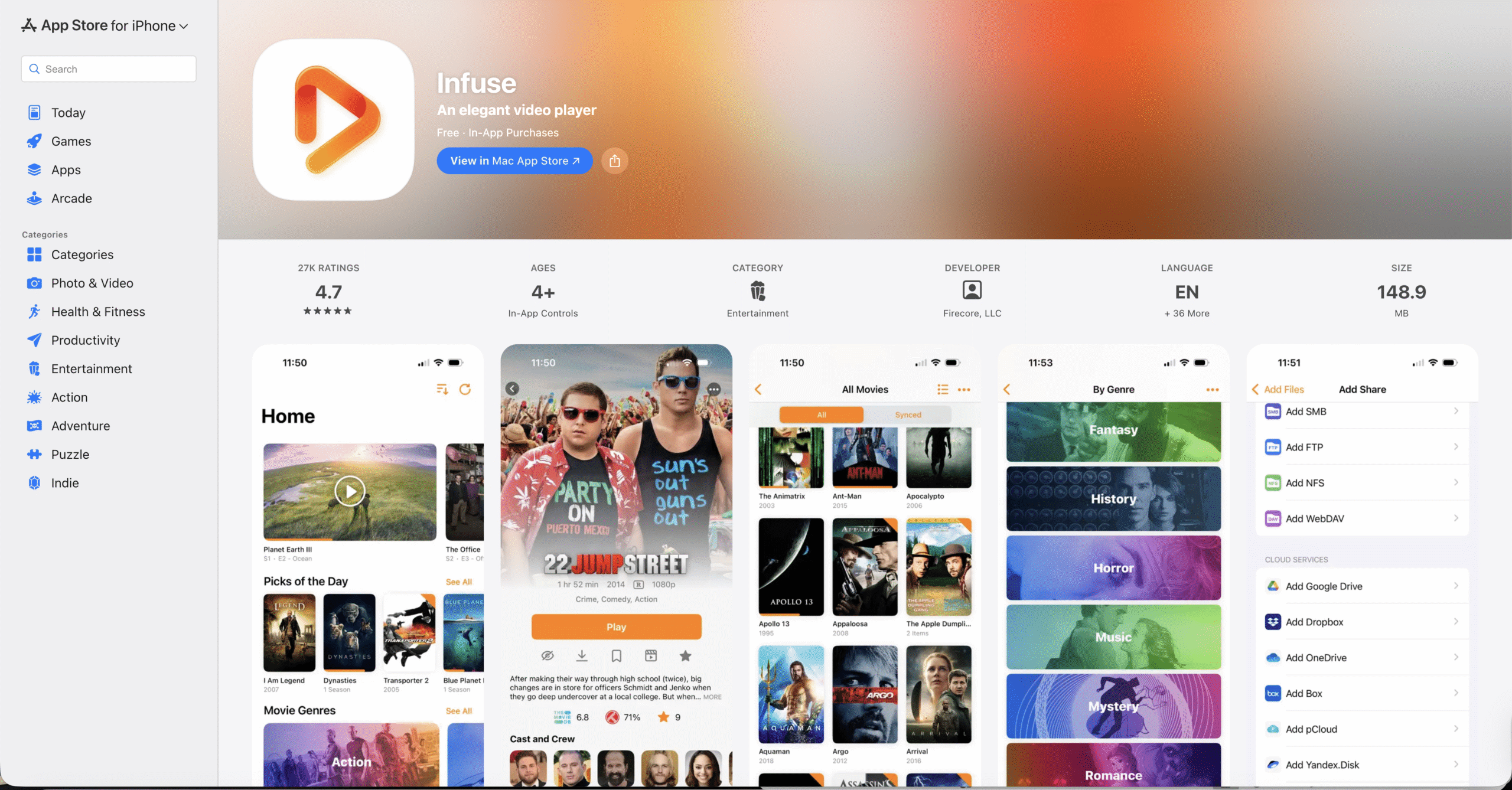 Infuse Video Player orange app store page