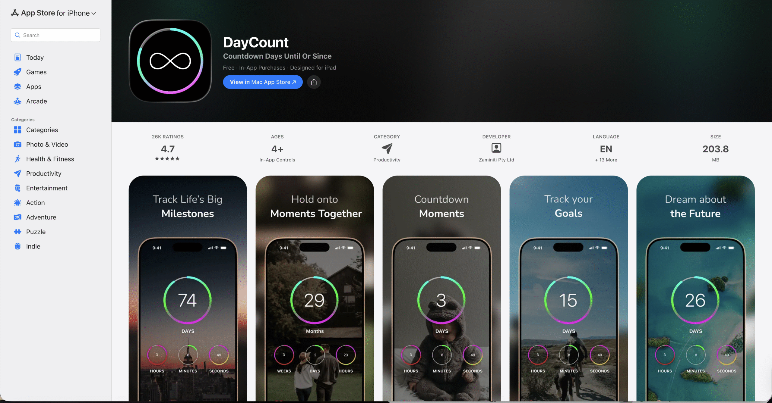 black daycount app page