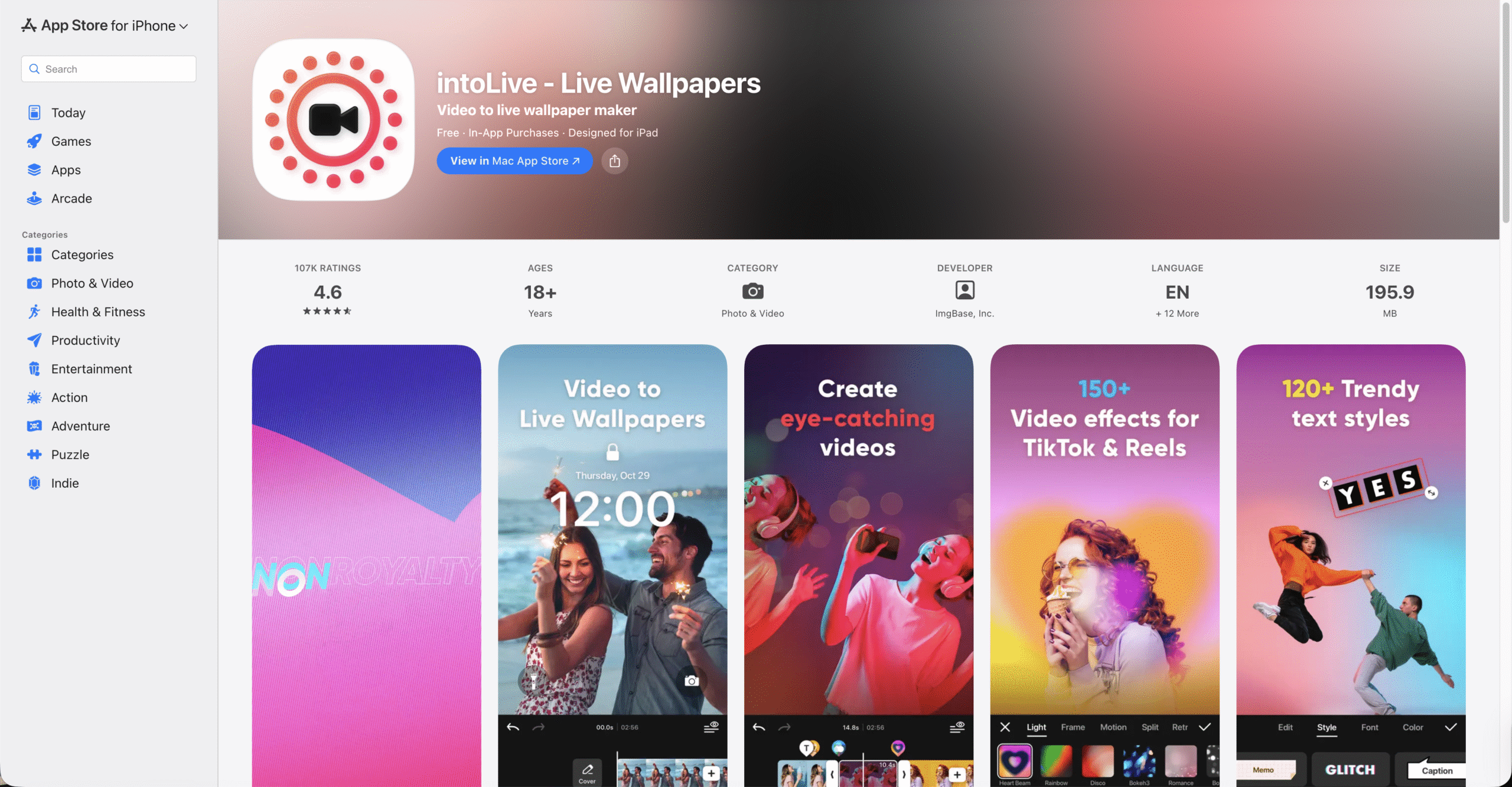 intoLive wallpaper on app store