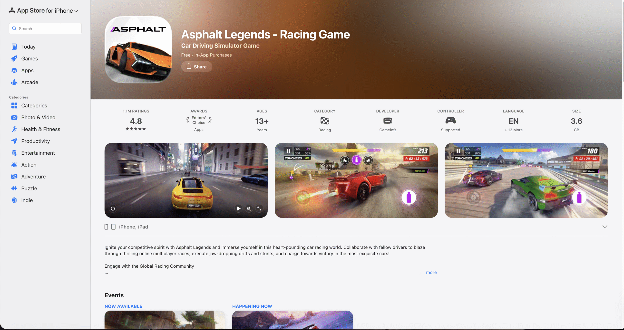 Asphalt 9 Legends gameplay with high-speed cars performing stunts