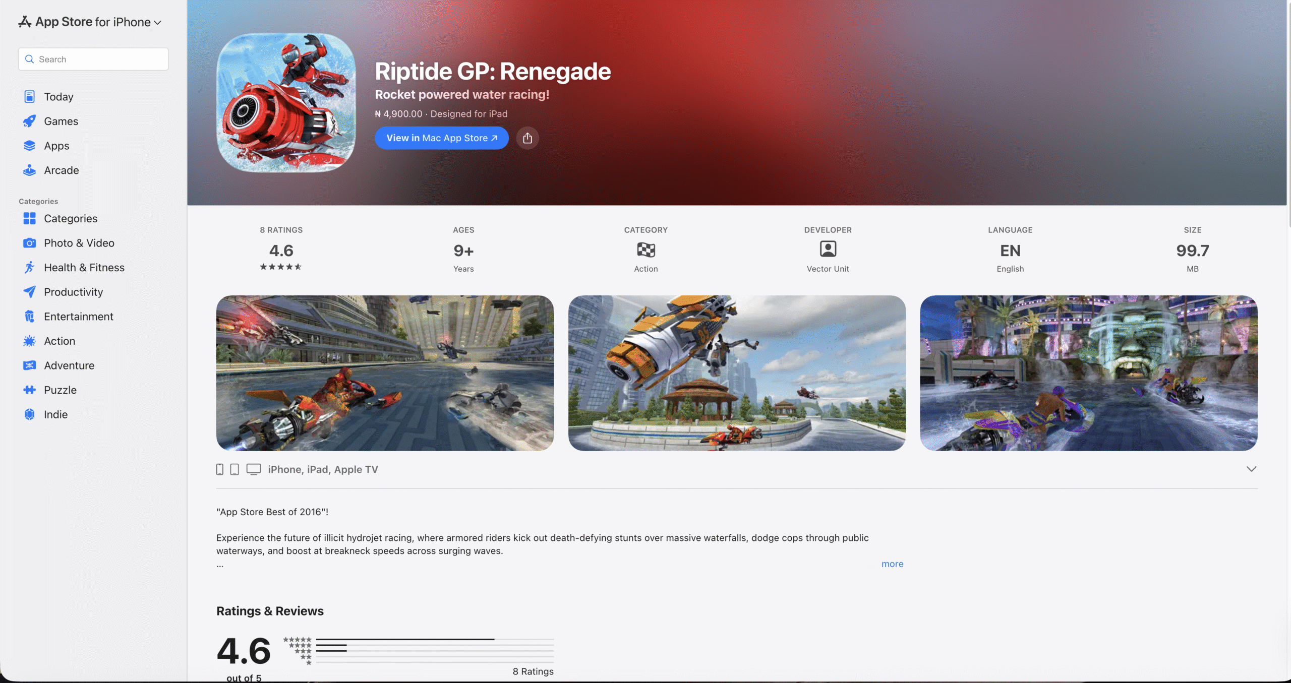 Riptide GP Renegade hydro jet racing on water track