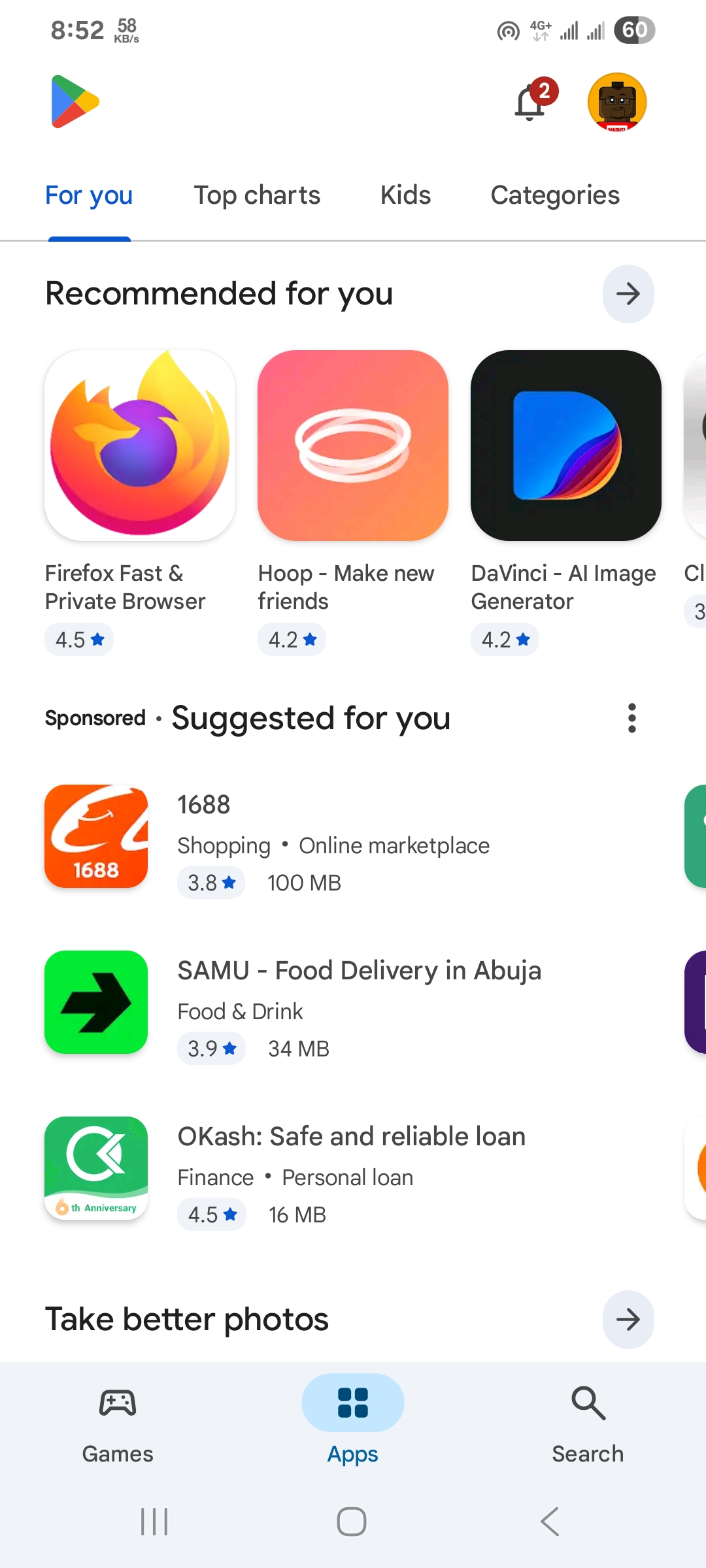 google playstore first page