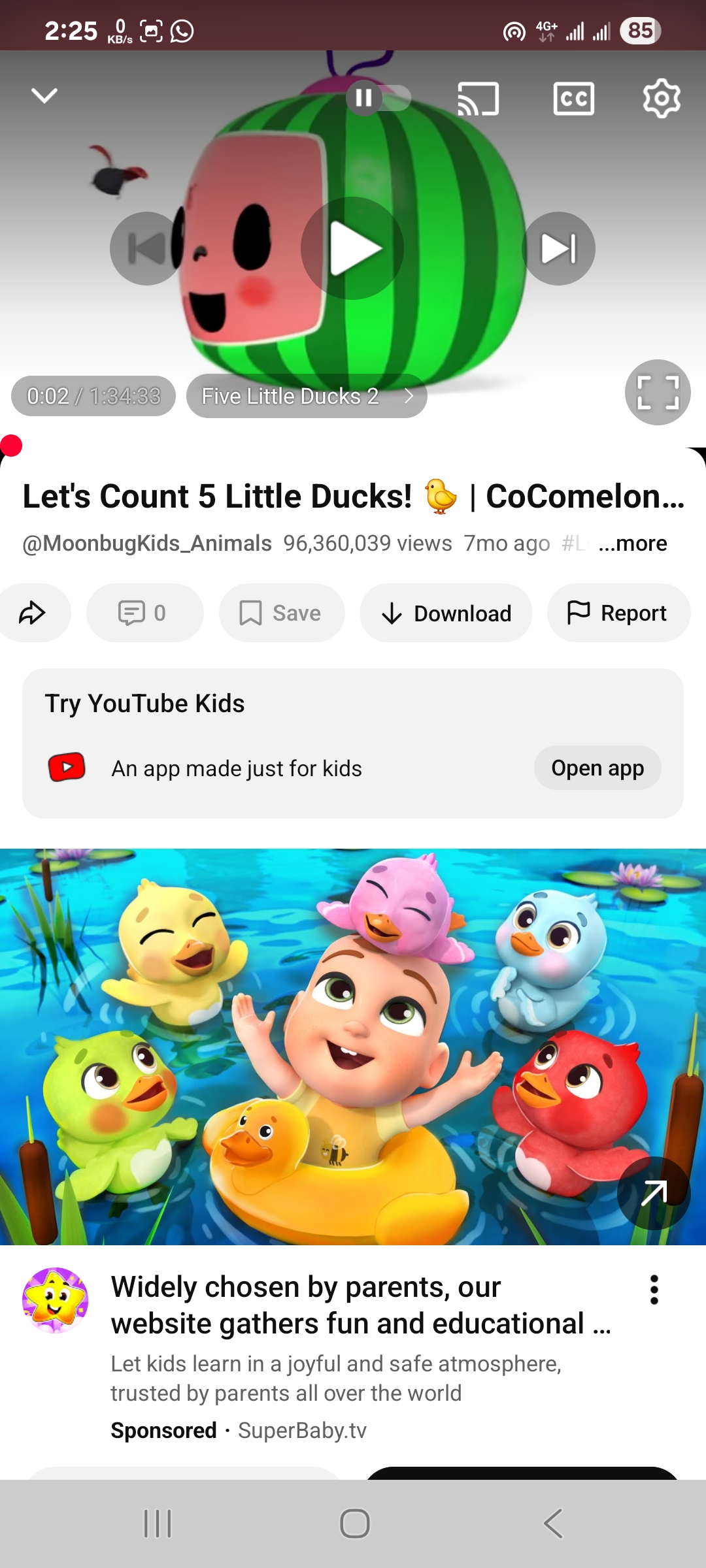 Phone showing Cocomelon videos on YouTube
