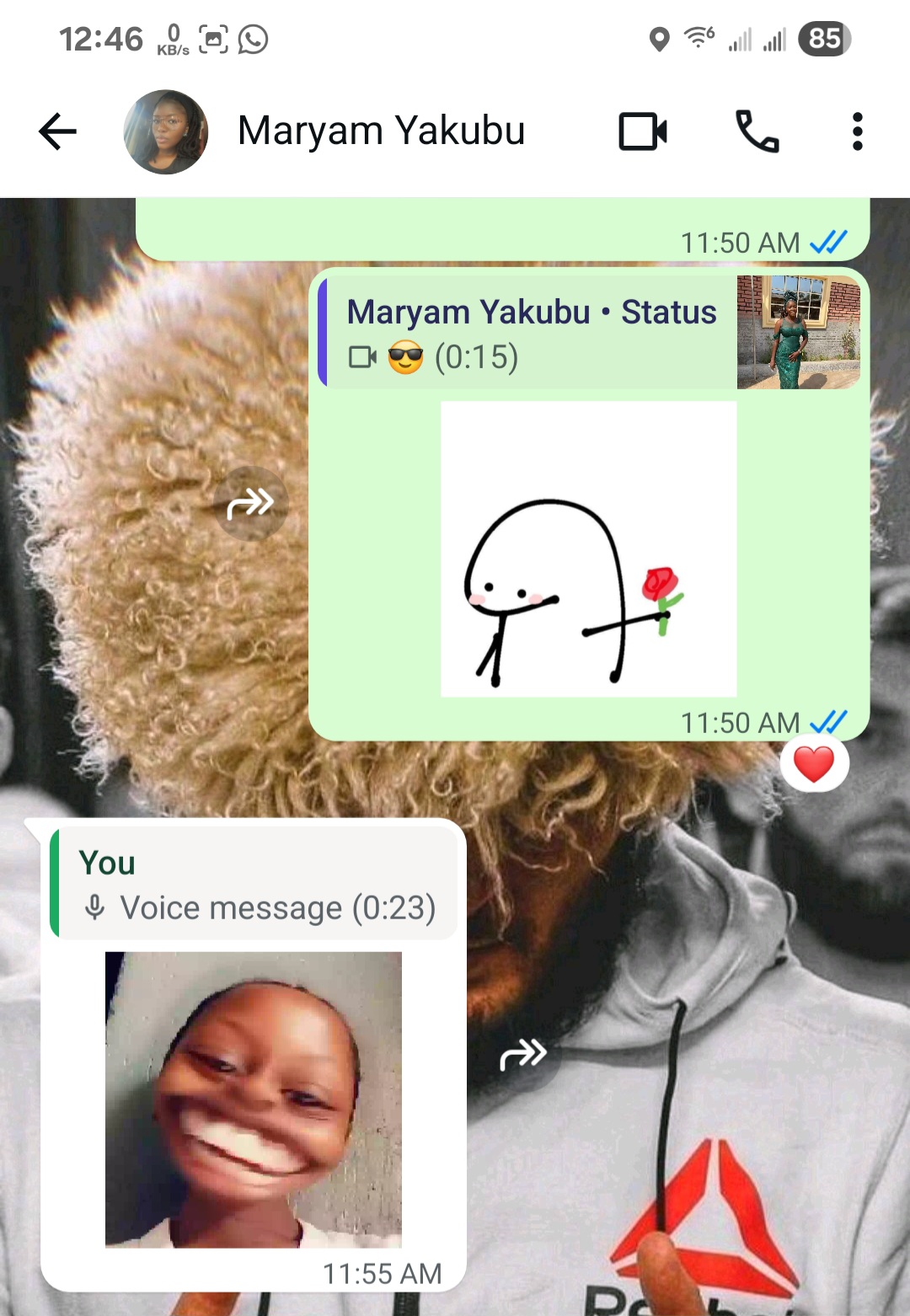 WhatsApp chat screen showing contact name