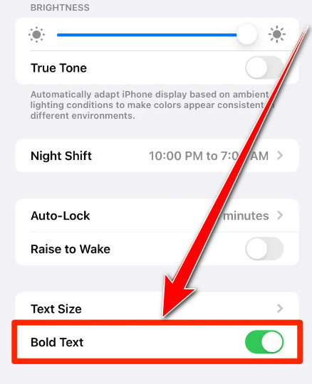 Enabling bold text option in iPhone font settings