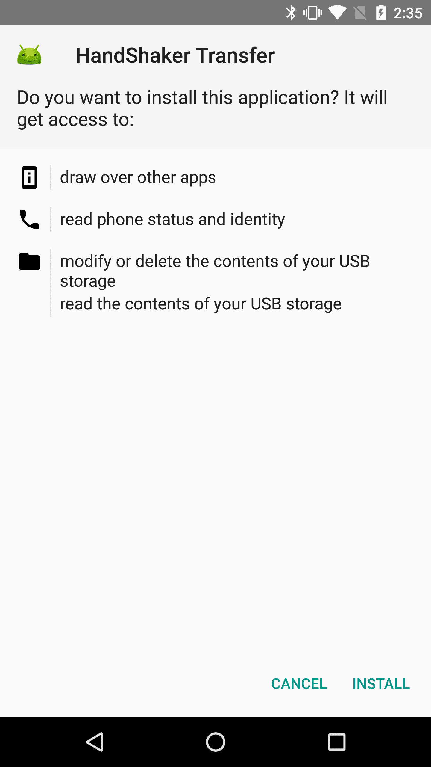 Android phone Handshaker file transfer app
