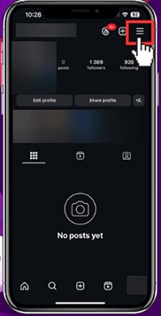 Instagram profile menu