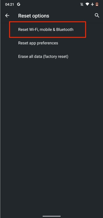 Reset wifi and bluetooth options.
