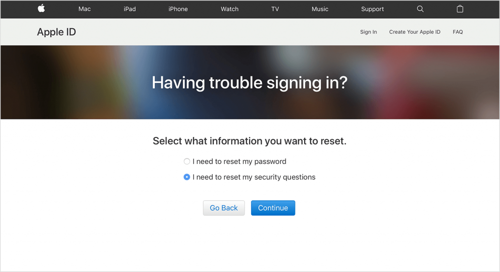 Apple ID verification screen asking to reset questions