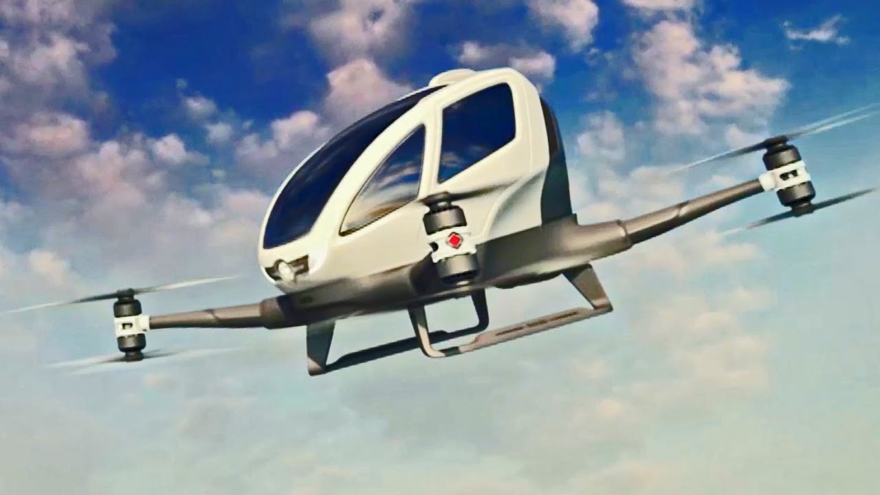 drone car flying in the blue sky
