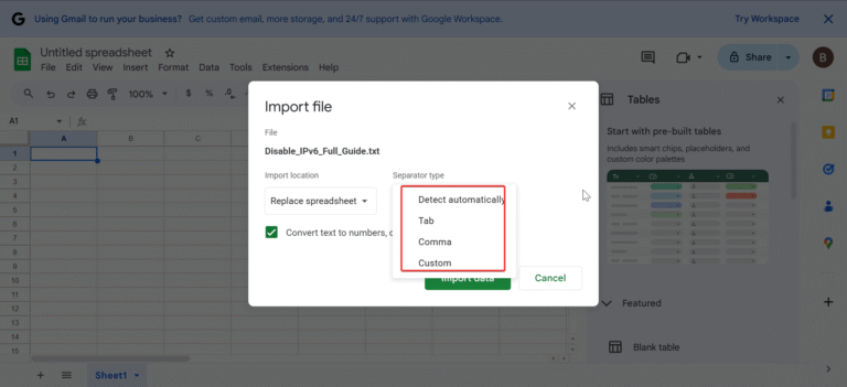 How to Import a Google Docs Document into Google Sheets